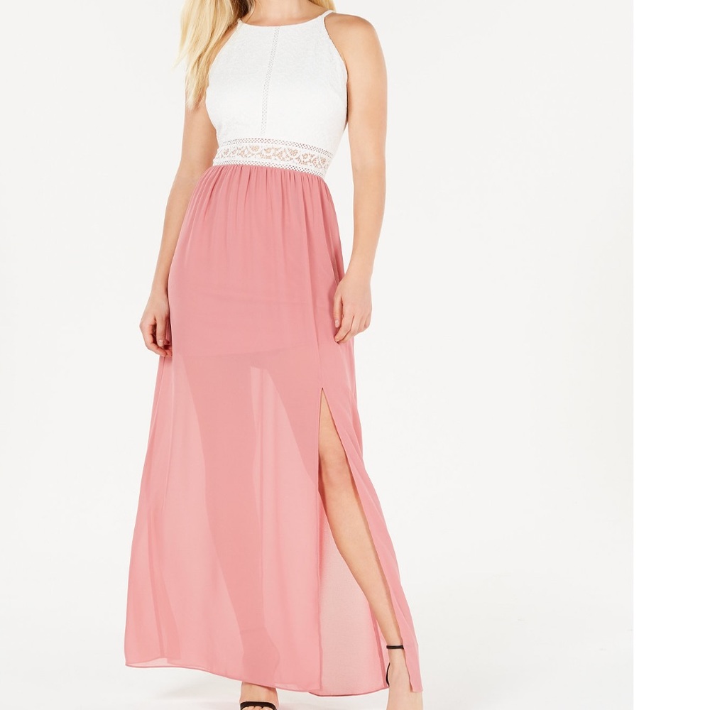 Halter neck maxi dress in blush-mauve
